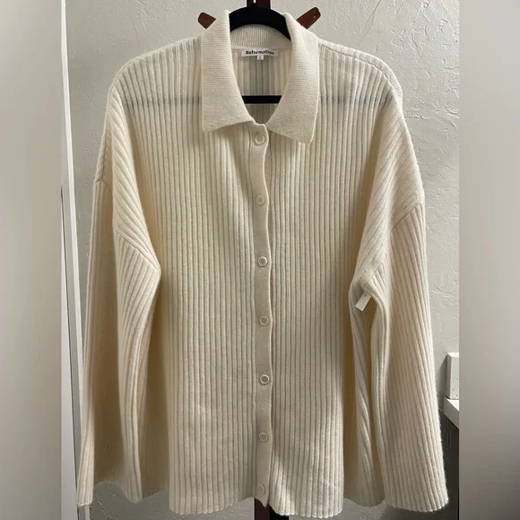 NEW Reformation Fantino Cashmere Collared Cardigan In Gossamer Size XL - Picture 4 of 17